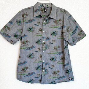Ocean Current Hawaiian Shirt Large Mid-Century Surf Lounge Grey-Scale Aloha Core